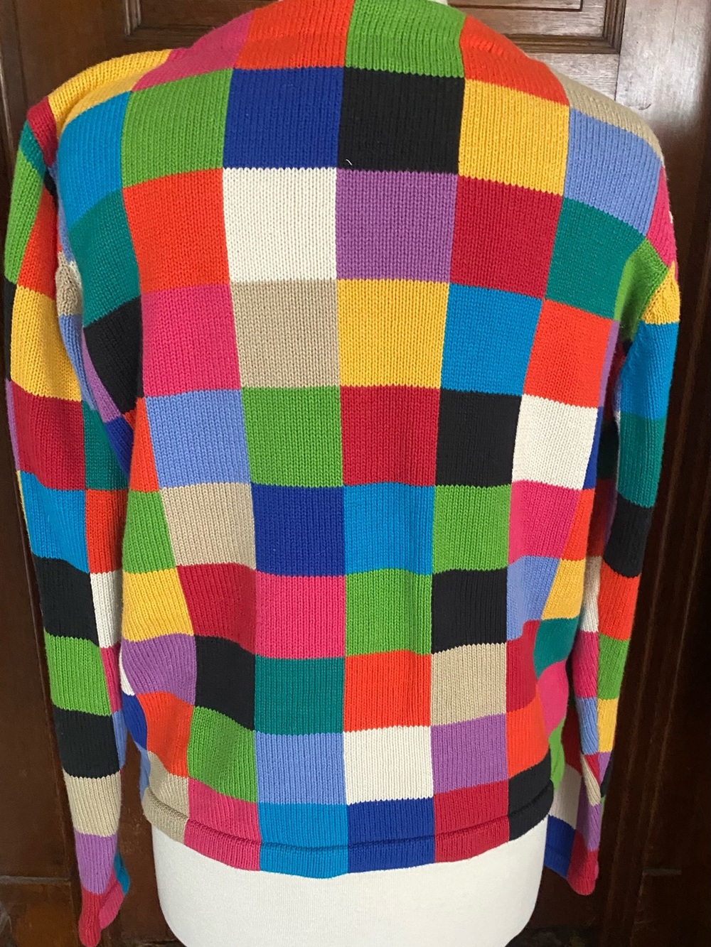 Mark,Fore & Strike. Vintage Multicolor Checkerboard Zip-Front Women’s Sweater - Picture 4 of 5